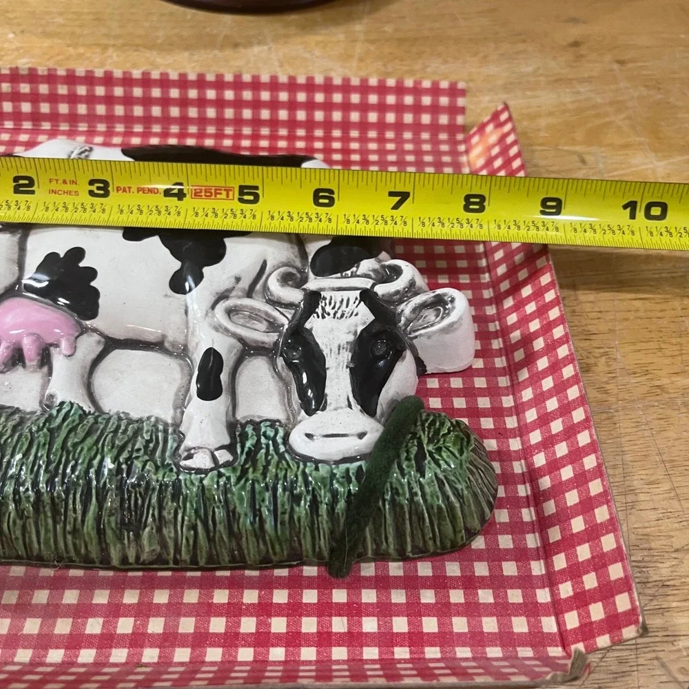 Vtg Farmhouse Mudlen Ceramic Holstein Cow Wall Plaque 3D Grazing Relief Country